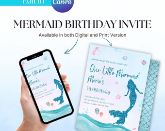 Mermaid Birthday Invitation Mermaid Birthday Invite Girl Under the Sea Party Theme EDITABLE Instant Digital Invite Original