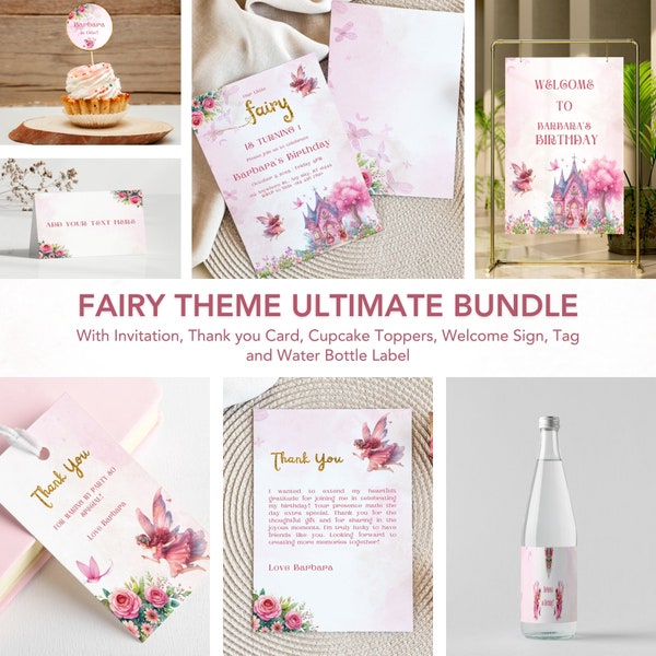 Fairy First Birthday Invitation Package My Fairy First Party Decorations EDITABLE Invitation Activity Kit Enchanted Forest-themed