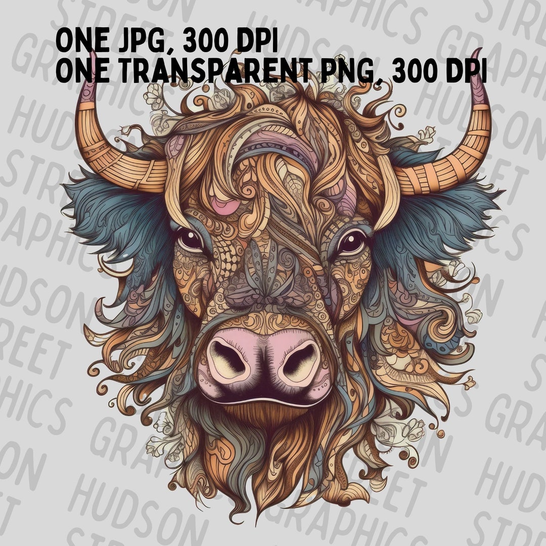 Colorful Highland Cow PNG Clipart Scottish Cattle Graphic - Etsy