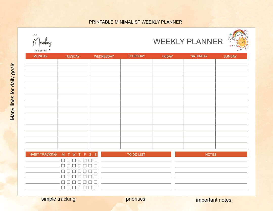 Printable Weekly Planner A4 Size - Etsy
