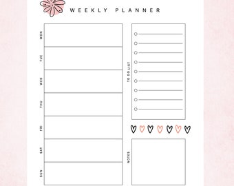Printable Weekly Planner and Notes Print at Home - Etsy