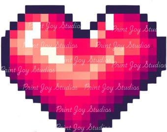 Cute Pixel Heart Sticker Digital Download, 2x2in, High-Resolution PNG, Printable Decal