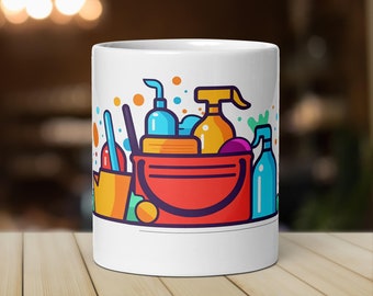 Cleaning Crew Ceramic Mug, Colorful Janitor Scene (11oz & 15oz)