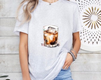 White Russia Cocktail Groom or Bride Cocktail Bar Shirt - Minimalist Aesthetic T-Shirt for Bachelor or Hen Party - Fun and Chic Design