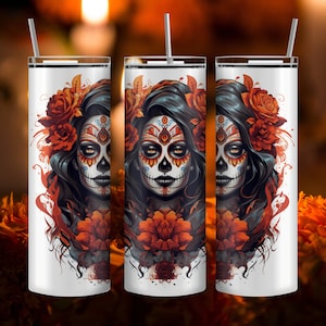 Dia De Los Muertos Woman Tumbler | Mexican Sugar Skull Day of the Dead Coffee Mug | Halloween Themed Durable Drinkware