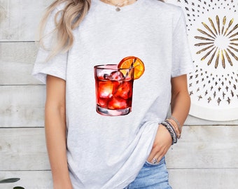 Negroni Groom or Bride Cocktail Bar Shirt - Minimalist Aesthetic T-Shirt for Bachelor or Hen Party - Fun and Chic Design