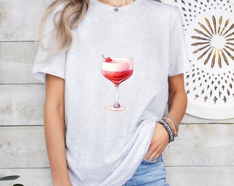 Pink Fizz Art Groom or Bride Cocktail Bar Shirt - Minimalist Aesthetic T-Shirt for Bachelor or Hen Party - Fun and Chic Design