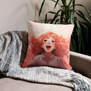 Brown Hair Anime Girl | Anime Pillow | Kawaii Pillow | Decorative Pillow | Throw Pillow