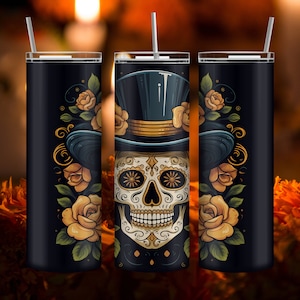 Sugar Skull Tumbler: Day of the Dead, Mexican Halloween, Golden Skull
