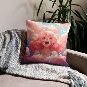 Pink Hair Anime Girl | Anime Pillow | Kawaii Pillow | Decorative Pillow | Throw Pillow