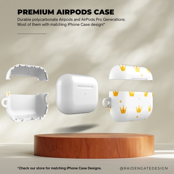 Golden Crown on White Custom Airpods Pro Case Tough Airpods Case