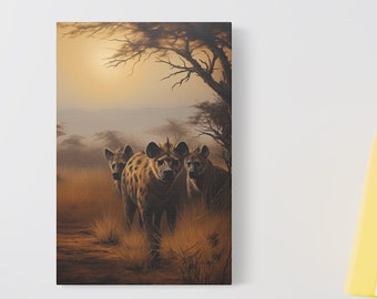 Canvas Wall Art, Hyena, African Savannah, Digital Oilpainting