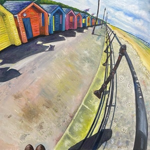 Wenskaarten van een origineel olieverfschilderij van Rachel Smith met Saltburn-by-the-Sea. blanco gelaten voor uw eigen woorden.