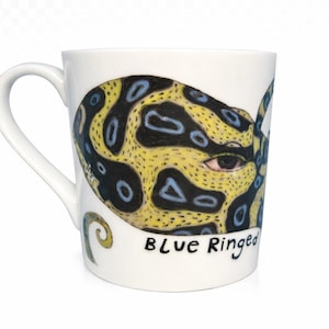 Blue Ringed Octopus Mug: Fine Bone China, Original Art
