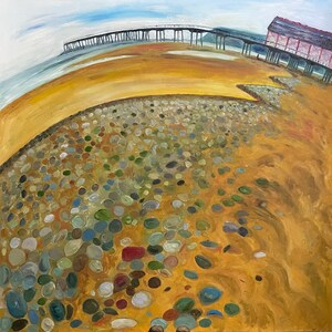 Cartes de voeux d'une peinture à l'huile originale de Rachel Smith représentant Saltburn-by-the-Sea. laissé en blanc pour vos propres mots.