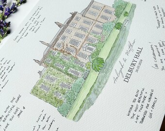 Hand Painted Venue Illustration for Wedding Guest book