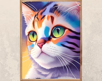 Whimsical Watercolor Wonder: Adorable Cat Portrait in Vibrant Hues | Prints for Home Decor|Digital Print| 300 DPI |Wall art for home/ office