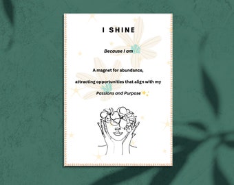 Affirmations Wall Print, "SHINE" Aesthetic Poster, Positive Selfcare Affirmations, Digital Download, Printable Quotes | Wall Artwork |