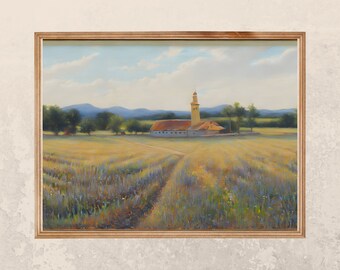 Vintage Oil Painting - Serene Barn in a Field - Tranquil Moment Frozen in Time | Printable Art | Soul refreshing Landscape |Instant Download