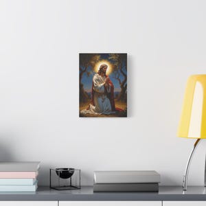Canvas Print, Jesus Christ Praying in Garden of Gethsemane, Religious Artwork, Christian Home Decor, Wall Art Gift, Savior Painting