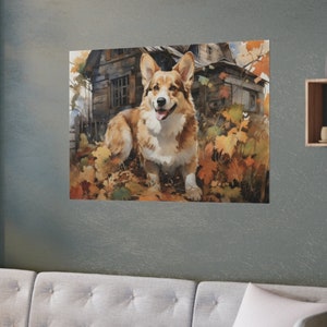 Corgis Satin Poster, Herbst Wandkunst, Herbst Satin Poster, Hund Home Decor