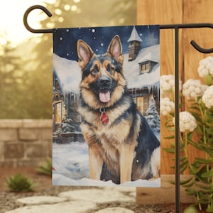German Shepherd Flag, German Shepherd Christmas Flag, German Shepherd Lawn Décor, Garden & House Banner, 12&#39;&#39; × 18&#39;&#39; and 24.5&#39;&#39; × 32&#39;&#39;