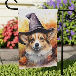 Pembroke Welsh Corgi Autumn Watercolor Art, Garden & House Banner, Fall Dog Flag