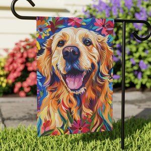 Bandeira colorida de jardim do Golden Retriever, faixa de boas-vindas para cães, decoração de casa ao ar livre, 12 x 18 e 24,5 x 32 pol., dupla face, arte de quintal