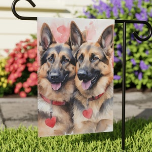 German Shepherd Valentines Flag and Banner, Outdoor Decor, Perfect Gift for Dog Lovers, Watercolor Yard Art, Double Sided