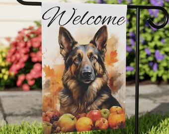 German Shepherd Welcome Banner, Fall Home Decor, Autumn Flag, Dog Flag, Thanksgiving Banner