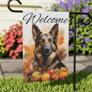 German Shepherd Welcome Banner, Fall Home Decor, Autumn Flag, Dog Flag, Thanksgiving Banner
