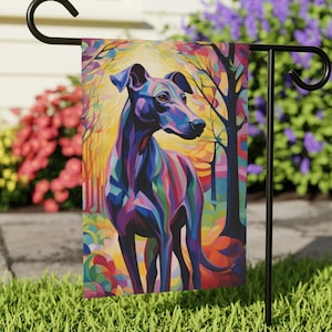 Colorful Noble Greyhound Park Garden & House Flag, Fall Dog Banner, Lawn Ornament, Two Sizes, Gifts for Him or Her