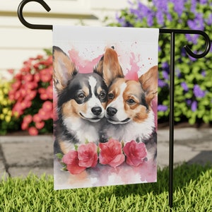Corgi Lovers Valentines Flag and Banner, Pembroke Welsh Corgi, Outdoor Decor, Perfect Gift for Dog Lovers, Watercolor Yard Art, Double Sided