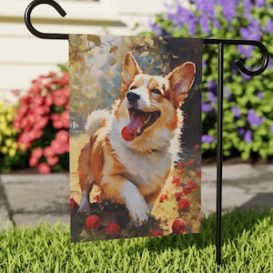 Corgi Apple Orchard Frolic Garden Flag and Banner, Outdoor Decor, Perfect Gift for Dog Lovers, Watercolor Yard Art, Double Sided