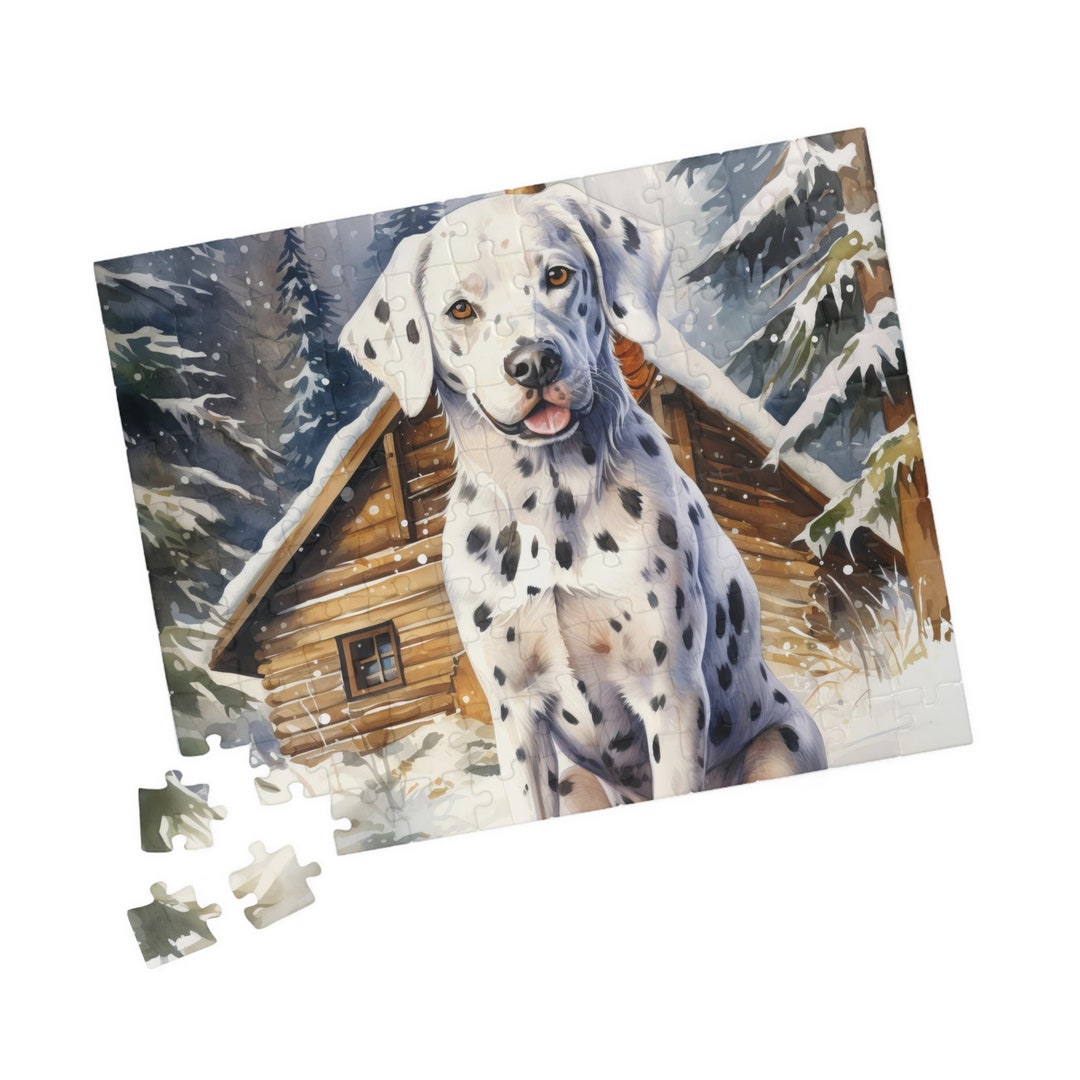 Dalmatian Winter Cabin Jigsaw Puzzle Chipboard Dog Puzzle Etsy