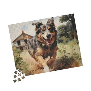 Australian Shepherd Running Art Puzzle, Dog Puzzle (110, 252, 500, 1014pc)