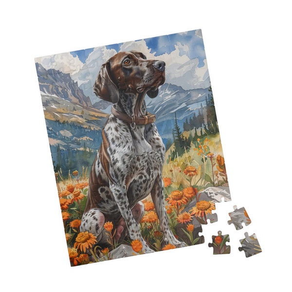 German Shorthair Pointer Jigsaw Puzzle, Chipboard Spring Puzzle, Vertical Orientation, Family Fun Activity, Children and Adult, Home Decor