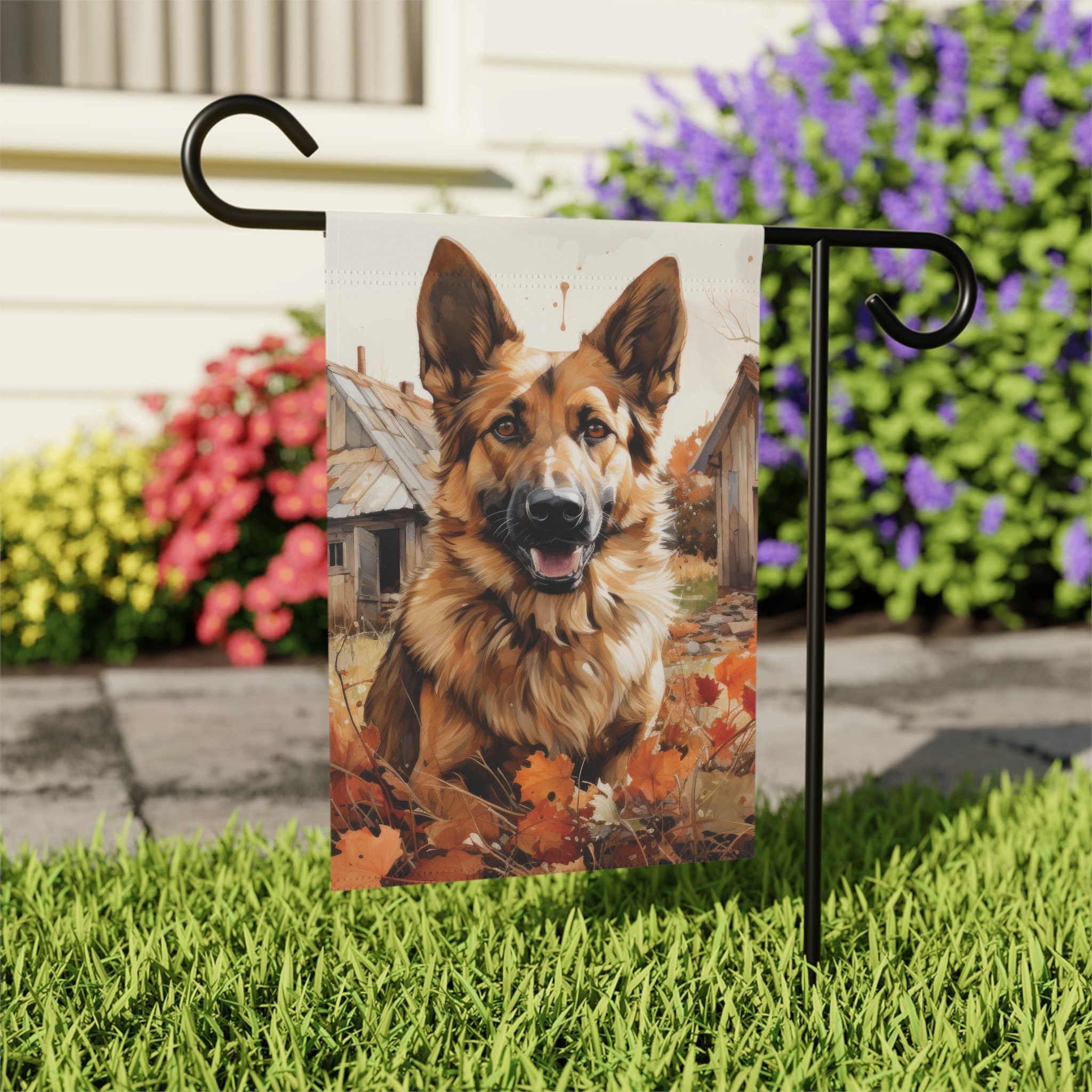 Gouden Duitse herder tuin en huis vlag, herfst herder vlag, aquarel kunst  banner, herfst tuin banner, tuinman cadeau - Etsy België, image size:2048x2048