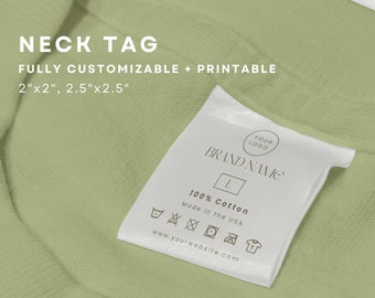 Editable Clothing Neck Tag Templates, Custom Clothing Labels, Small Business Garment Care Instruction Tag for Packaging, DIY Branding Kit