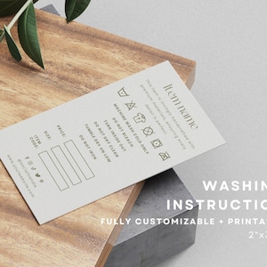 Printable Washing Instructions Card Template, Clothing Care Guide Card, Tshirt Care Instructions, Small Business Wash Tag, Instant Download