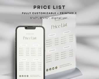 Editable Price List Template, Small Business Price List, Beauty Salon Pricing Flyer, Modern DIY Pricing Guide Sheet, Hair Stylist Pricing