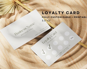 Sjabloon voor moderne loyaliteitsvisitekaartjes, minimalistische bewerkbare klantenbeloningskaart, DIY afdrukbare kortingskaart, ponskaartontwerp, stempelkaart