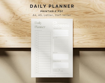 Dagelijkse planner afdrukbare PDF, takenlijst dagschema sjabloon, werkdag Business Planner voor productiviteit, 24-uursplanner Instant Download