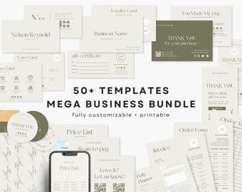 Paquete editable de identidad corporativa, kit de embalaje personalizado, etiqueta para caja, factura, formulario de pedido, lista de precios, instrucciones de cuidado, cartel para redes sociales