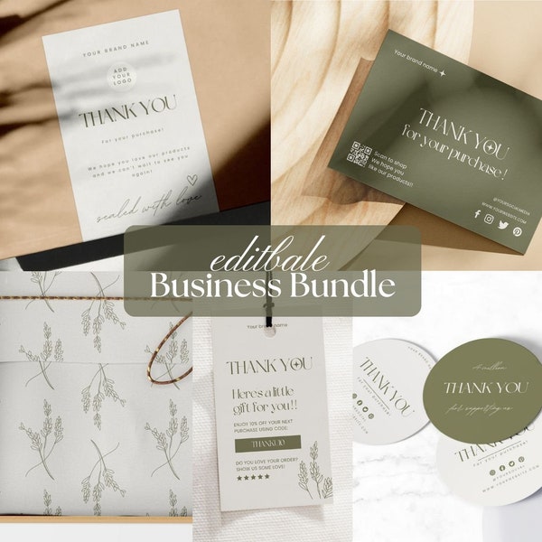 Business branding package editable kit, Custom packaging bundle, Sticker, Box label, Tissue paper, Wrapping custom gift box, Thank you card