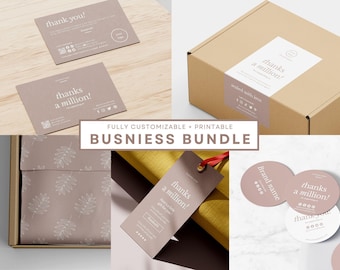 Business branding package editable kit, Custom packaging bundle, Sticker, Box label, Tissue paper, Wrapping custom gift box, Thank you card