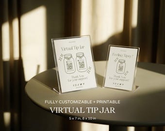 Minimalist Virtual Tip Jar Template, Printable Venmo Payment Sign, Editable Modern Boho Tips Accepted Sign, Business QR Sign Canva Template