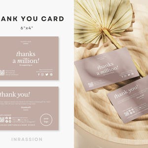 Puede incluir: Dos tarjetas de agradecimiento con fondo marr&oacute;n claro y texto blanco. La tarjeta superior dice "&iexcl;gracias un mill&oacute;n!" y la tarjeta inferior dice "&iexcl;gracias!" Ambas tarjetas tienen un c&oacute;digo QR e iconos de redes sociales.