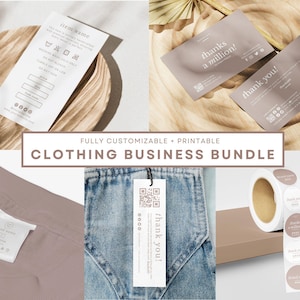 Pacote de marca de roupas Kit editável, Pacote de embalagem personalizado, Adesivo, Etiqueta de caixa, Papel de seda, Caixa de presente personalizada para embrulhar, Cartão de agradecimento