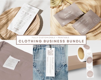 Kit editable de paquete de marca de ropa, paquete de embalaje personalizado, calcomanía, etiqueta de caja, papel de seda, envoltura de caja de regalo personalizada, tarjeta de agradecimiento